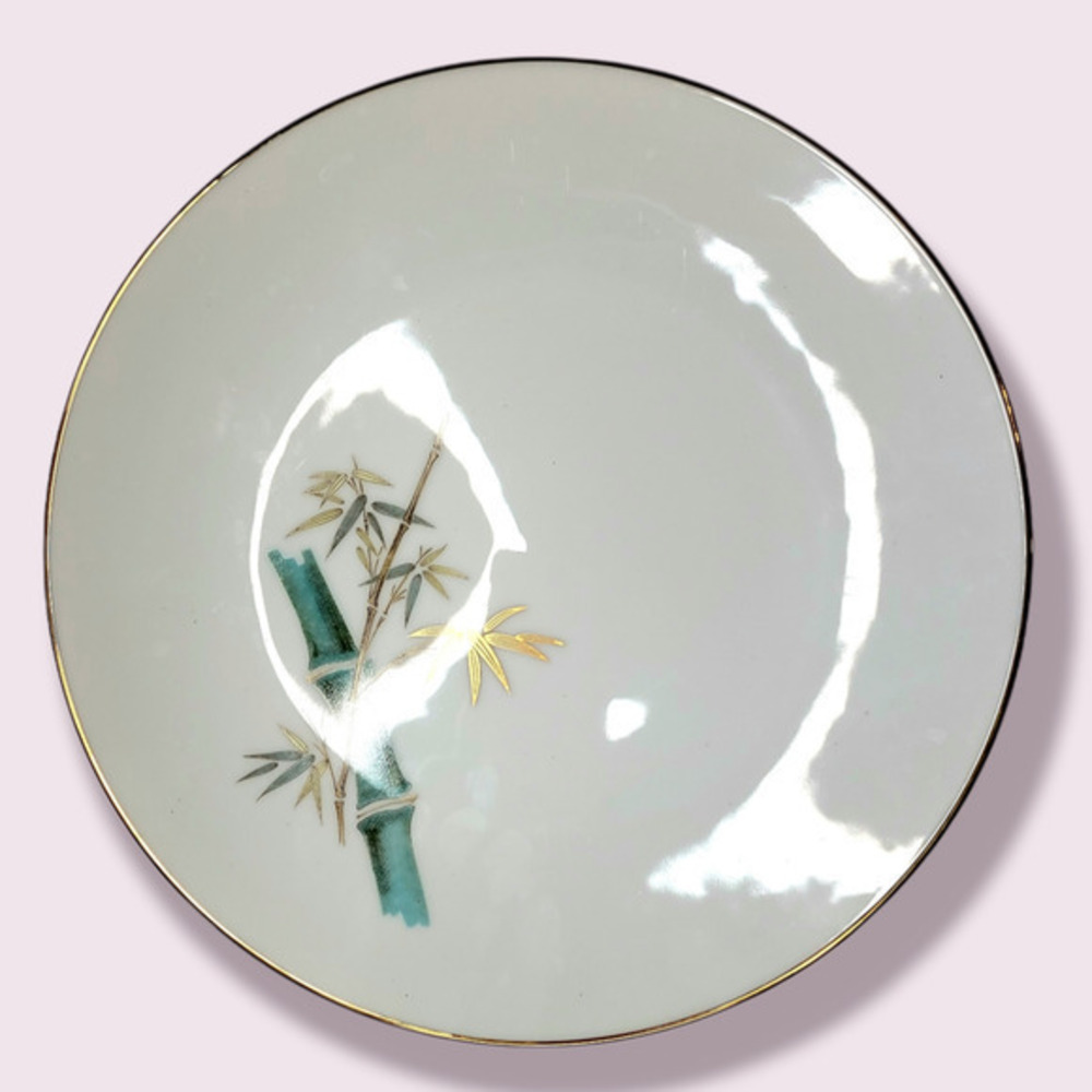 Vintage Noritake Japan‎ Green Gold Oriental Pattern Bamboo Dinner Plate, 60s